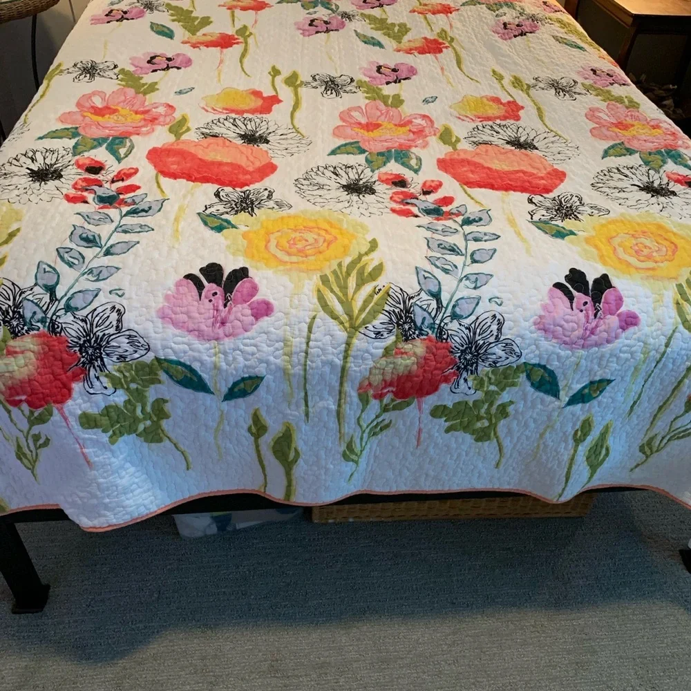 Macy’s Greenland Home Watercolor Dream QUEEN Quilt+2 Shams Used 2 mths. Cotton.